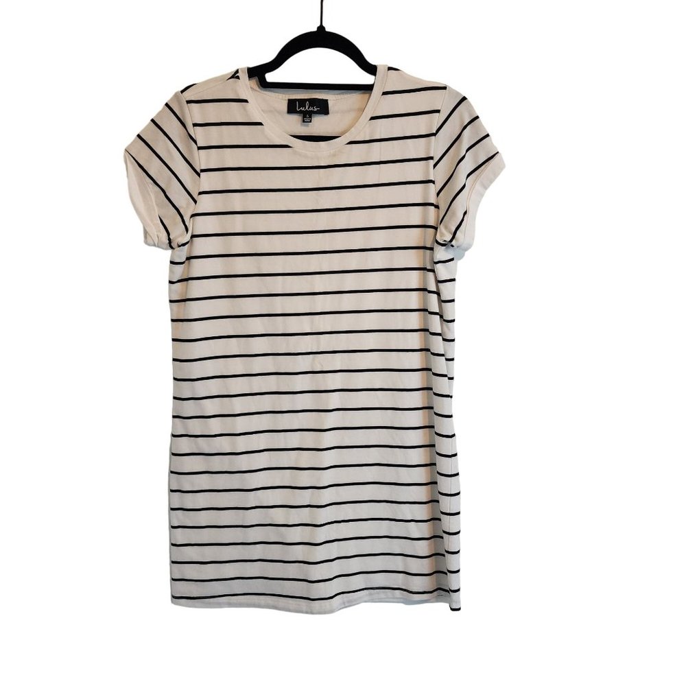 LuLu's Cafe Society Black and Cream Striped Shirt Dress Womens size small - Picture 2 of 4
